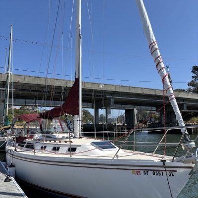 a boat is docked in the water