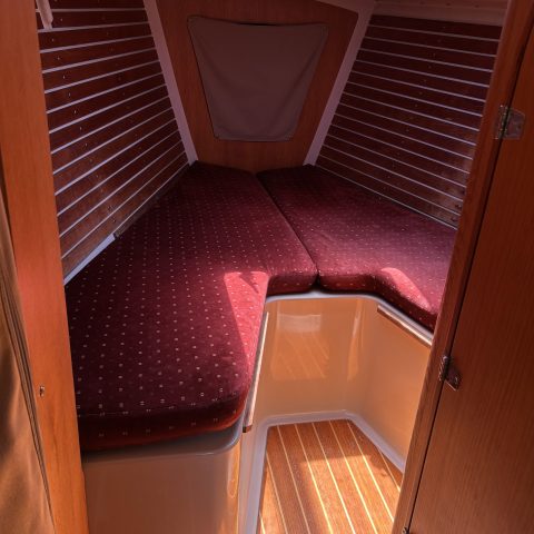 a chair sitting in front of a door